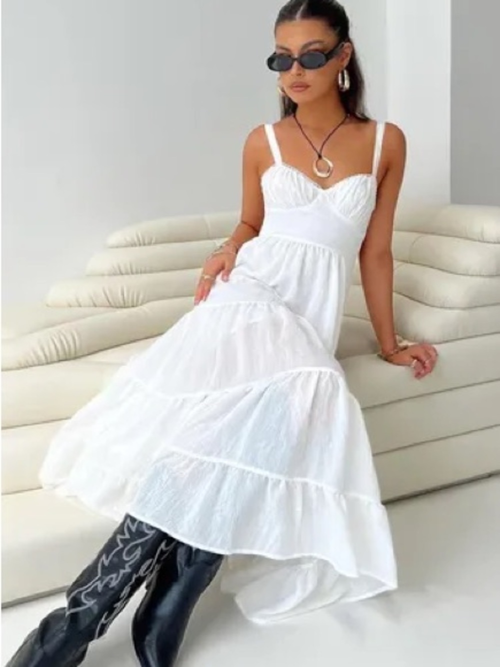Princess Polly White Tiered Midi Sundress